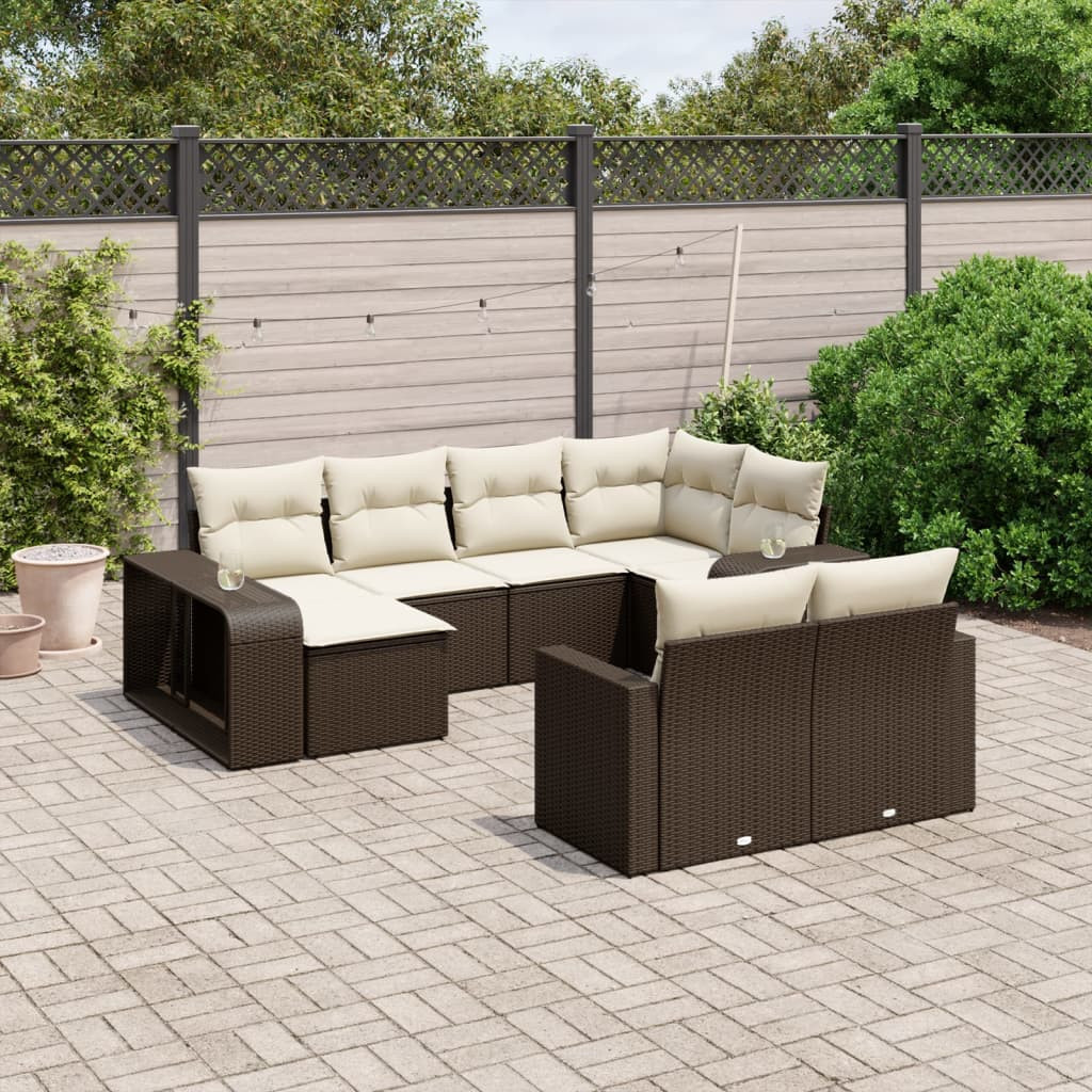 vidaXL 10-tlg. Garten-Sofagarnitur mit Kissen Braun Poly Rattan