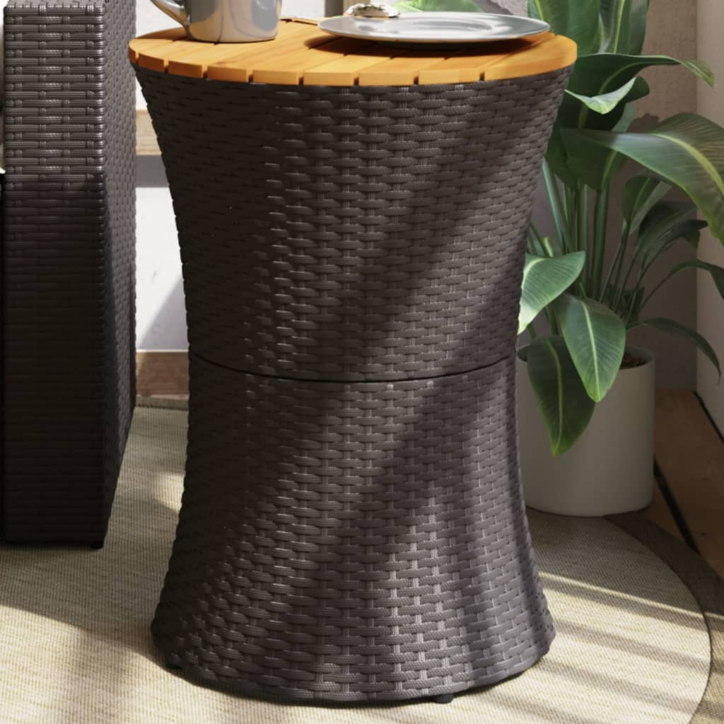 vidaXL Garten-Beistelltisch Trommelform Schwarz Poly Rattan Massivholz