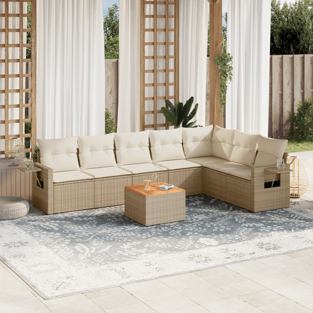 vidaXL 8-tlg. Garten-Sofagarnitur mit Kissen Beige Poly Rattan