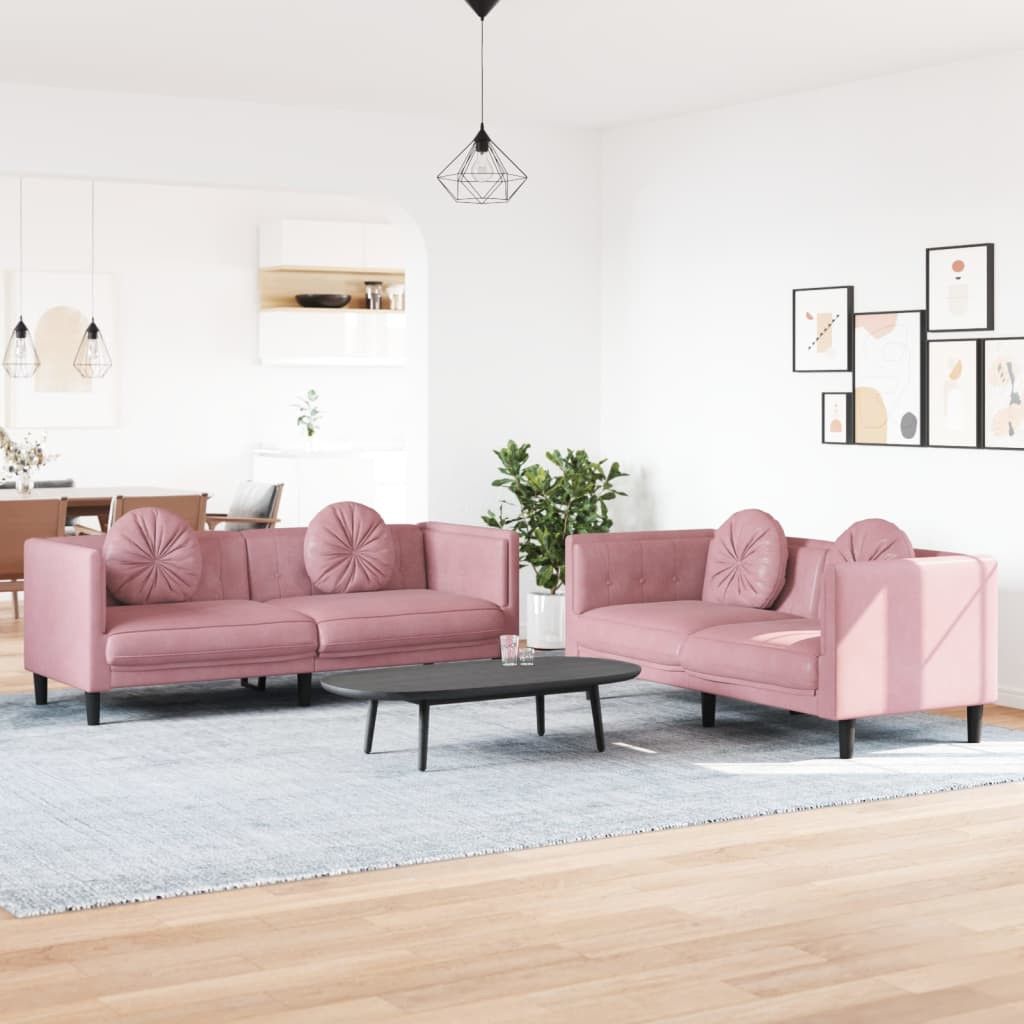 vidaXL 2-tlg. Sofagarnitur mit Kissen Rosa Samt