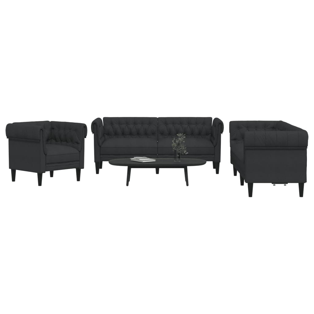 vidaXL 3-tlg. Sofagarnitur Schwarz Stoff