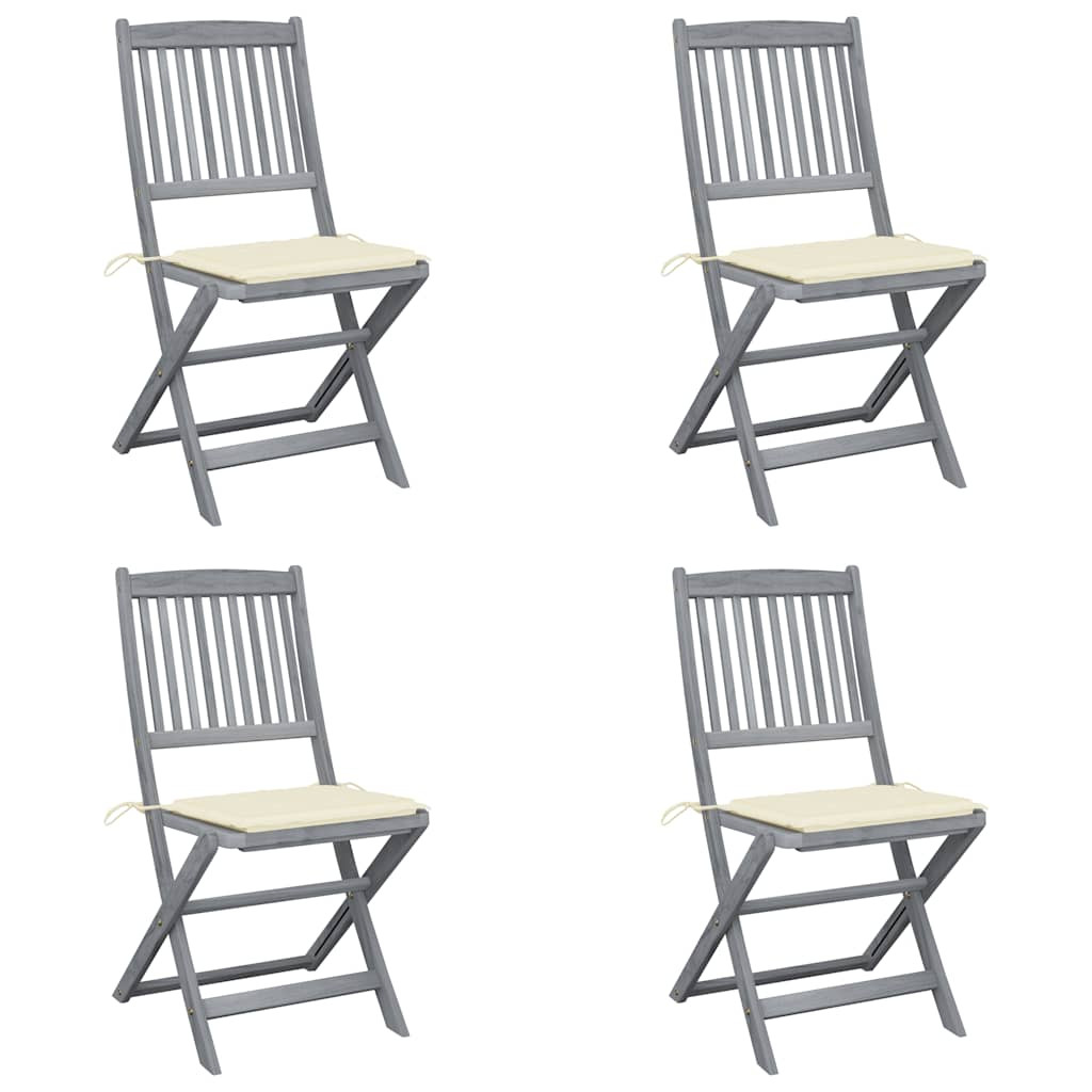 vidaXL Klappbare Gartenstühle 4 Stk. mit Kissen Massivholz Akazie