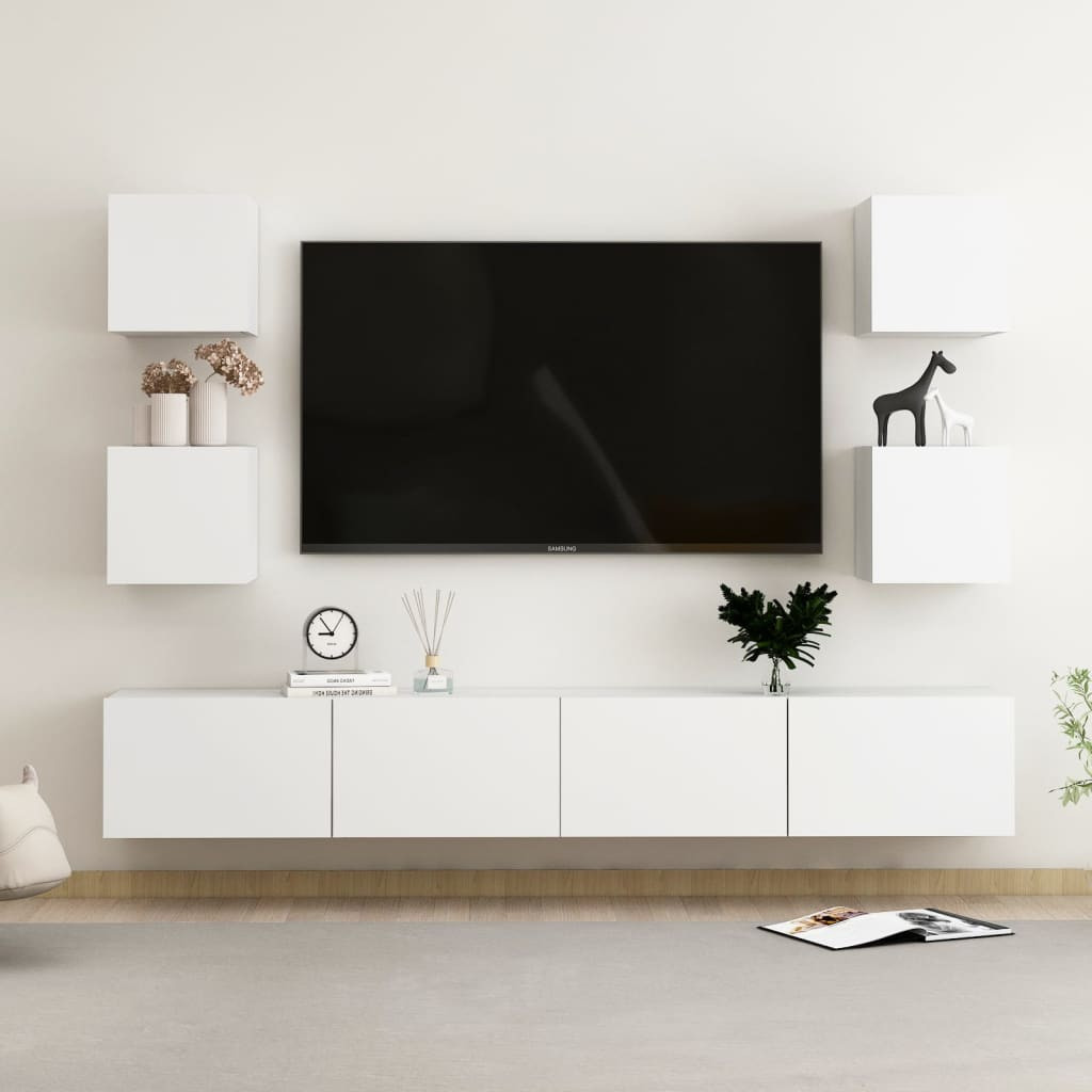 vidaXL 6-tlg. TV-Schrank-Set Weiß Holzwerkstoff