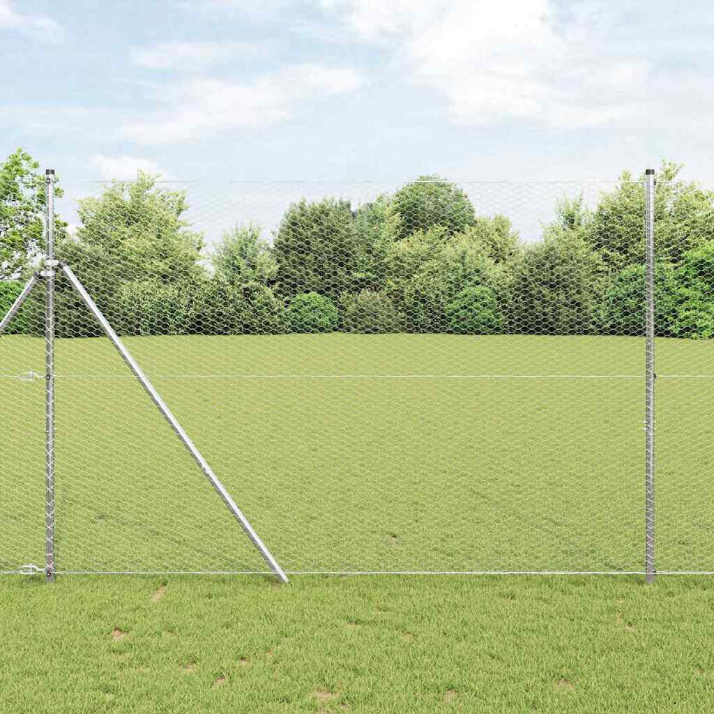 vidaXL Bodenmontierter Sechseckzaun 10 x 1,6 m Verzinkter Stahl Silber