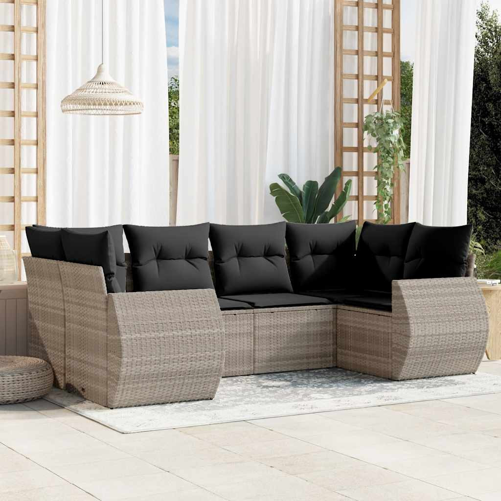 vidaXL 6-tlg. Garten-Sofagarnitur mit Kissen Hellgrau Poly Rattan