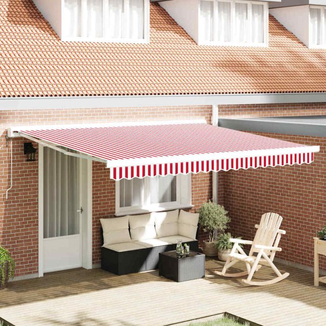vidaXL Ausziehbare Markise Rot und Weiß 400 x 300 cm Stoff und Metall