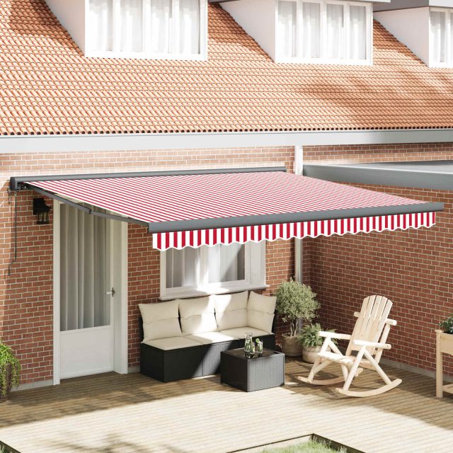vidaXL Ausziehbare Markise Rot und Weiß 400 x 300 cm Stoff und Metall