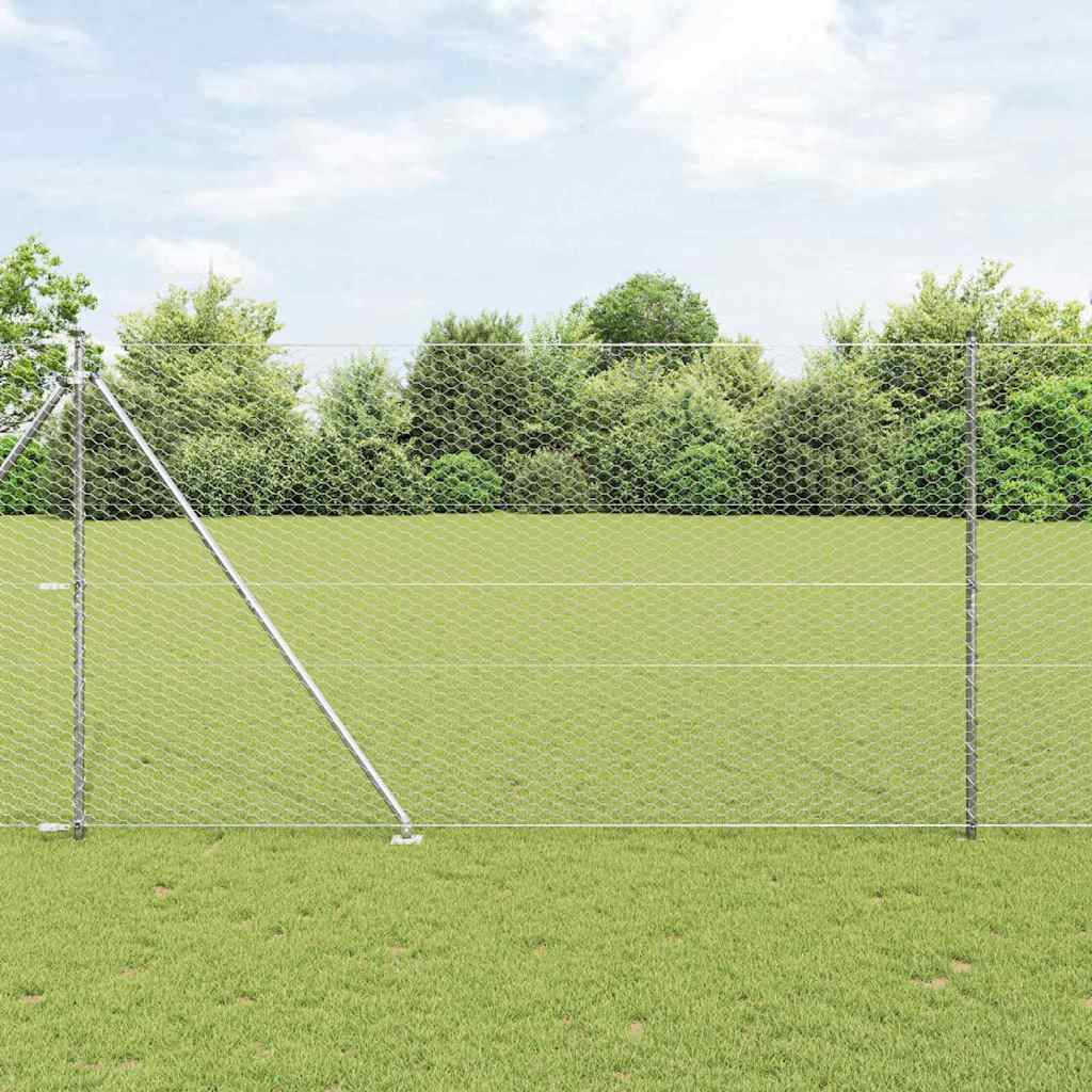 vidaXL Sechseckzaun mit Pfosten 50 x 1,5 m Verzinkter Stahl Silber