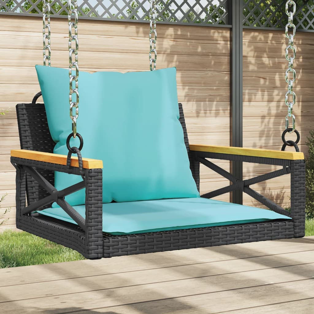 vidaXL Hängesessel mit Kissen Schwarz 63x62x40 cm Poly Rattan