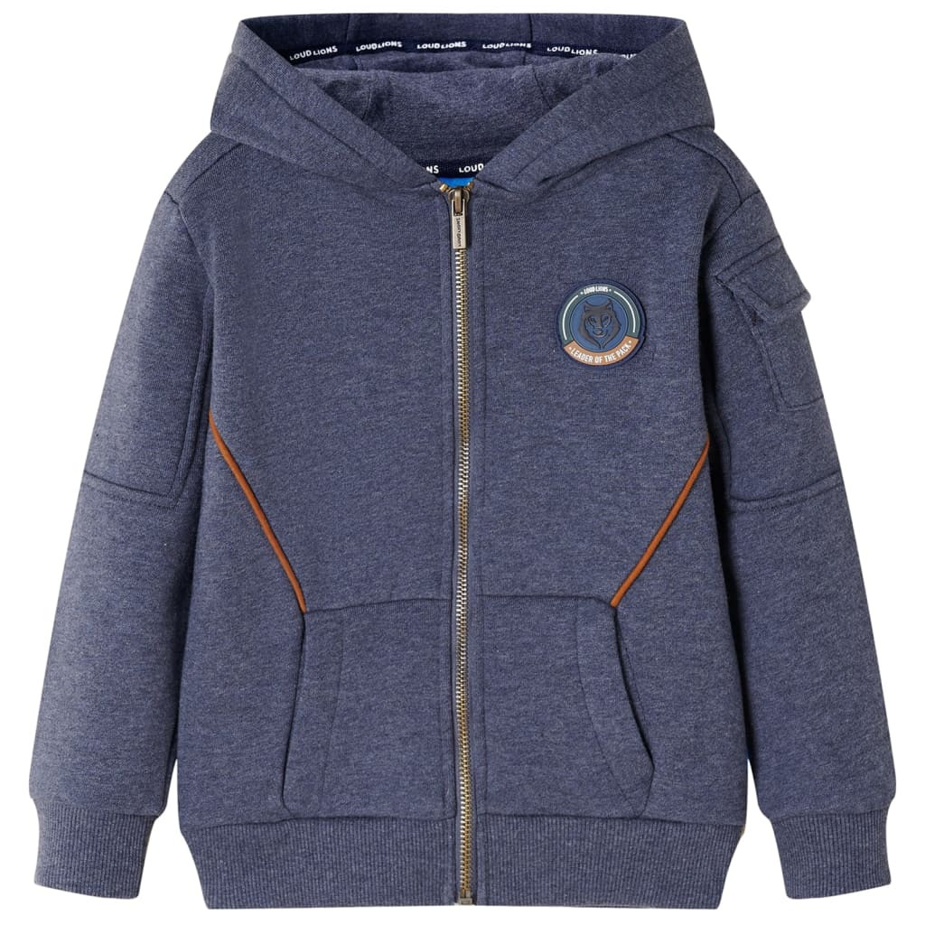 Kinder-Kapuzenpullover mit Reißverschluss Dunkelblau Melange 92
