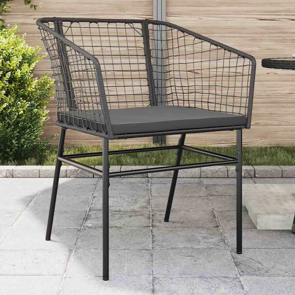 vidaXL Gartenstühle 2 Stk. mit Kissen Schwarz Poly Rattan