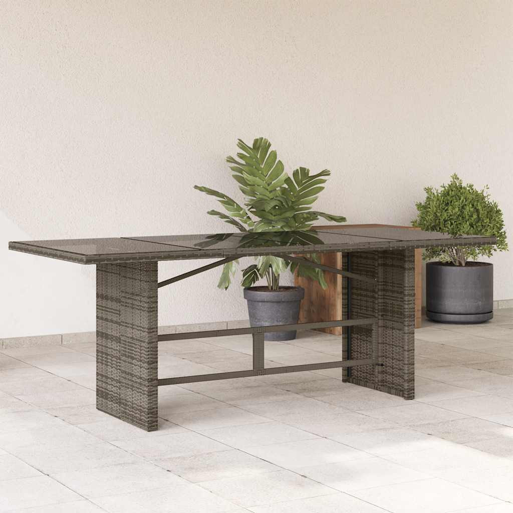 vidaXL Gartentisch mit Glasplatte Grau 190x80x75 cm Poly Rattan