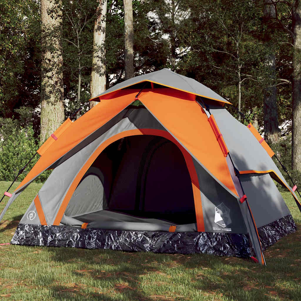 vidaXL Kuppel-Campingzelt 3 Personen Grau und Orange Quick Release