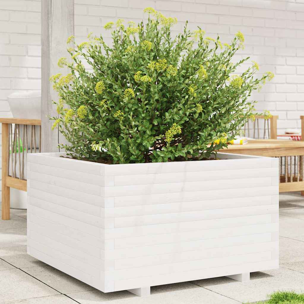vidaXL Pflanzkübel Weiß 80x80x49,5 cm Massivholz Kiefer