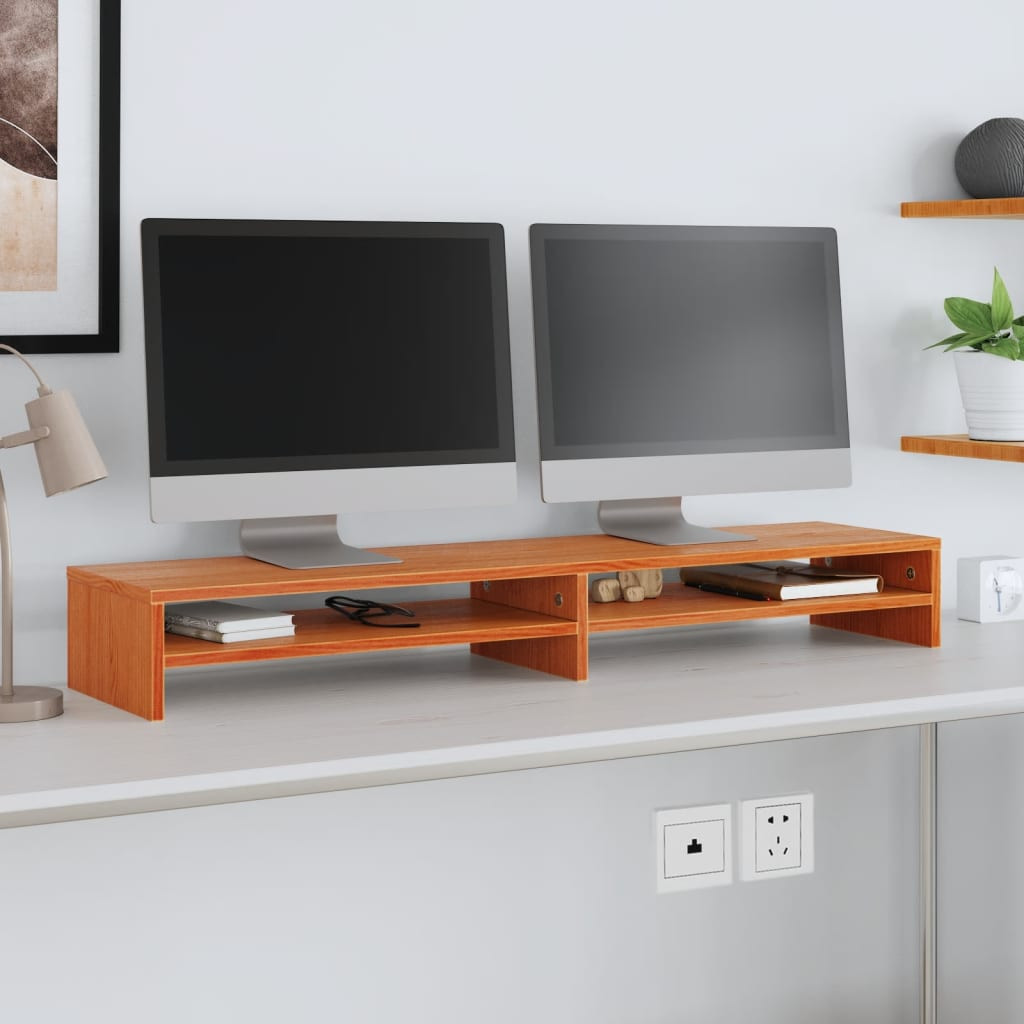 vidaXL Monitorständer Wachsbraun 100x24x13 cm Massivholz Kiefer