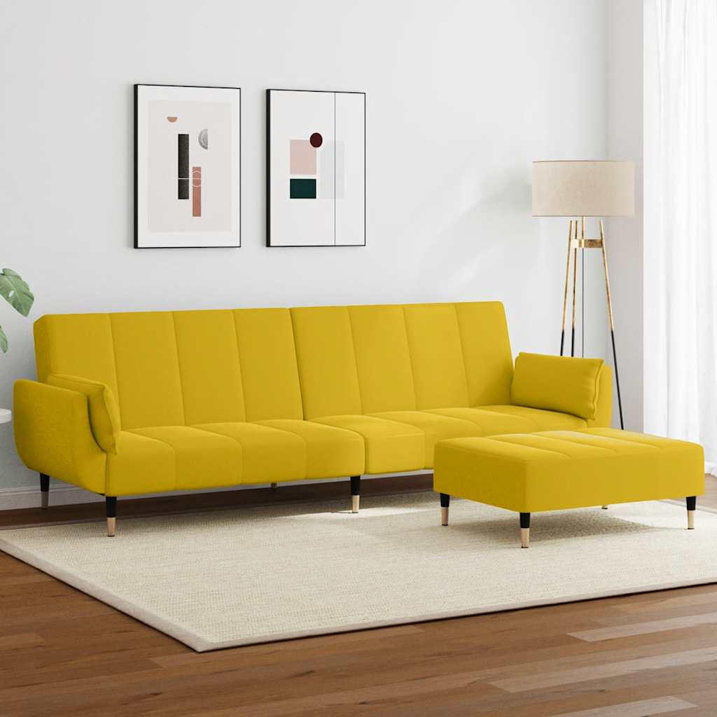 vidaXL Schlafsofa 2-Sitzer mit Fußhocker Gelb Samt