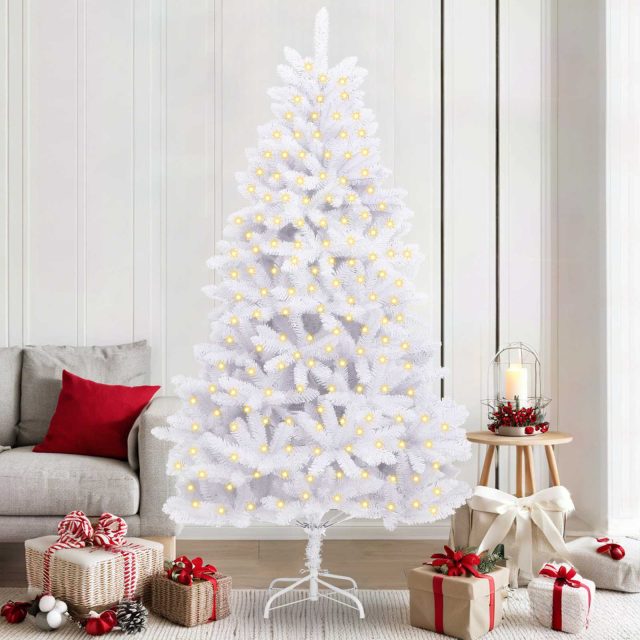 vidaXL Künstlicher Weihnachtsbaum Weiß 210 cm PVC und Metall
