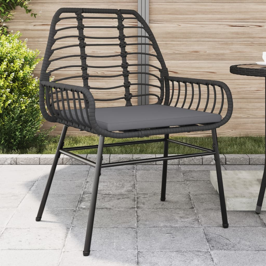 vidaXL Gartenstühle 2 Stk. mit Kissen Schwarz Poly Rattan