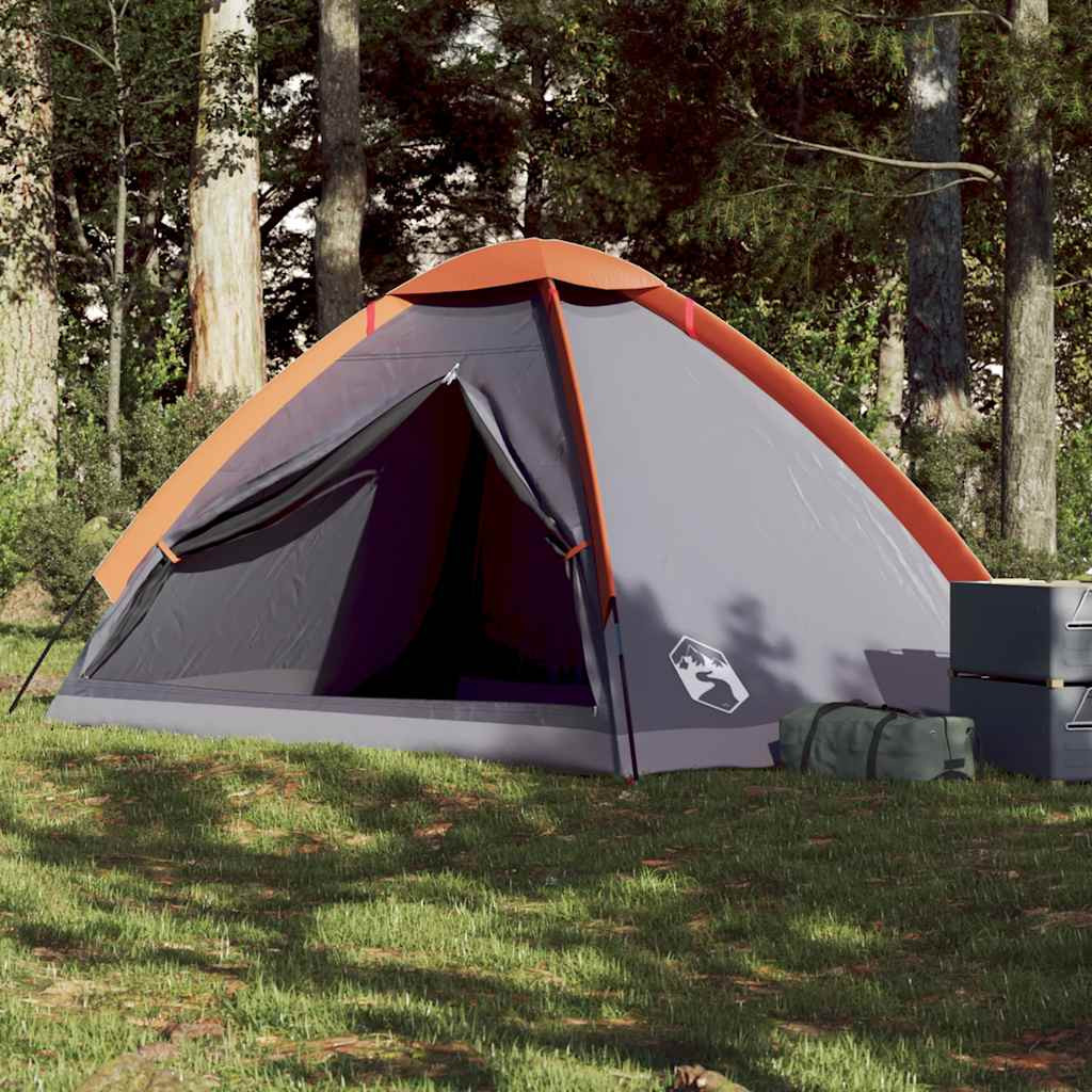 vidaXL Kuppel-Campingzelt 4 Personen Grau und Orange Wasserdicht