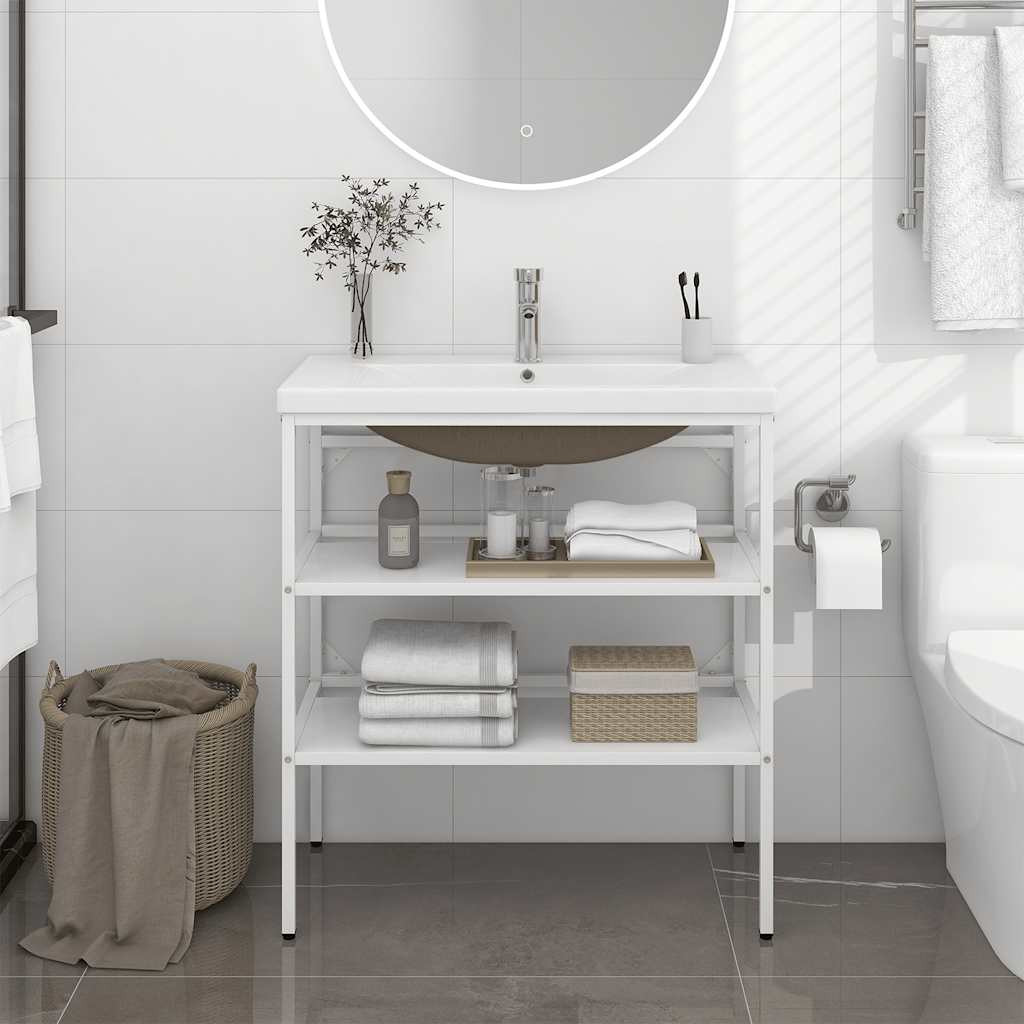 vidaXL Badezimmer-Waschtischgestell mit Waschbecken Weiß Eisen