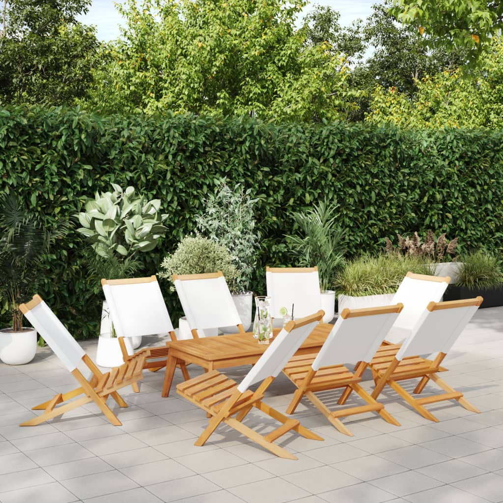 vidaXL Gartenstühle 8 Stk. Klappbar Cremeweiß Stoff und Massivholz