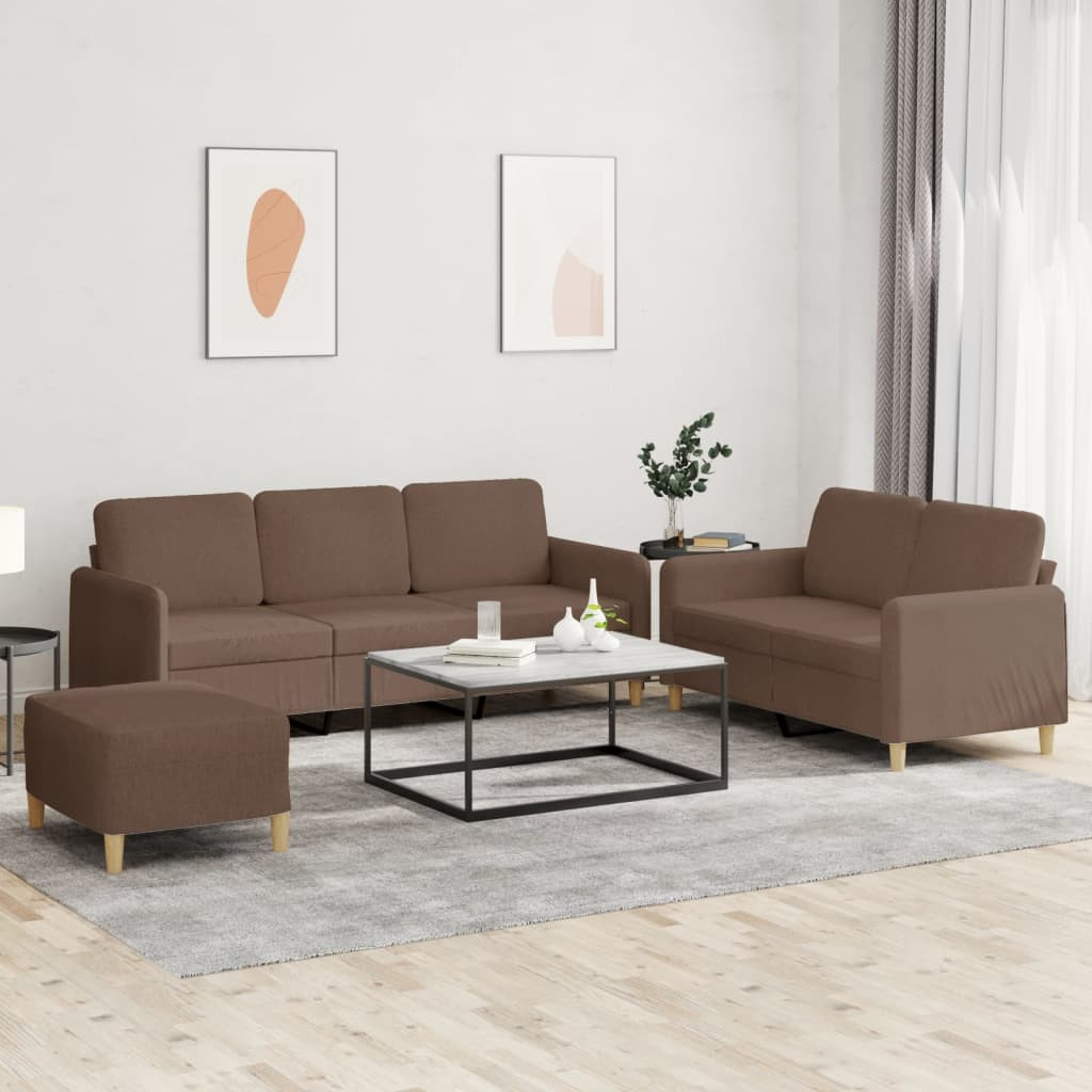 vidaXL 3-tlg. Sofagarnitur mit Kissen Braun Stoff