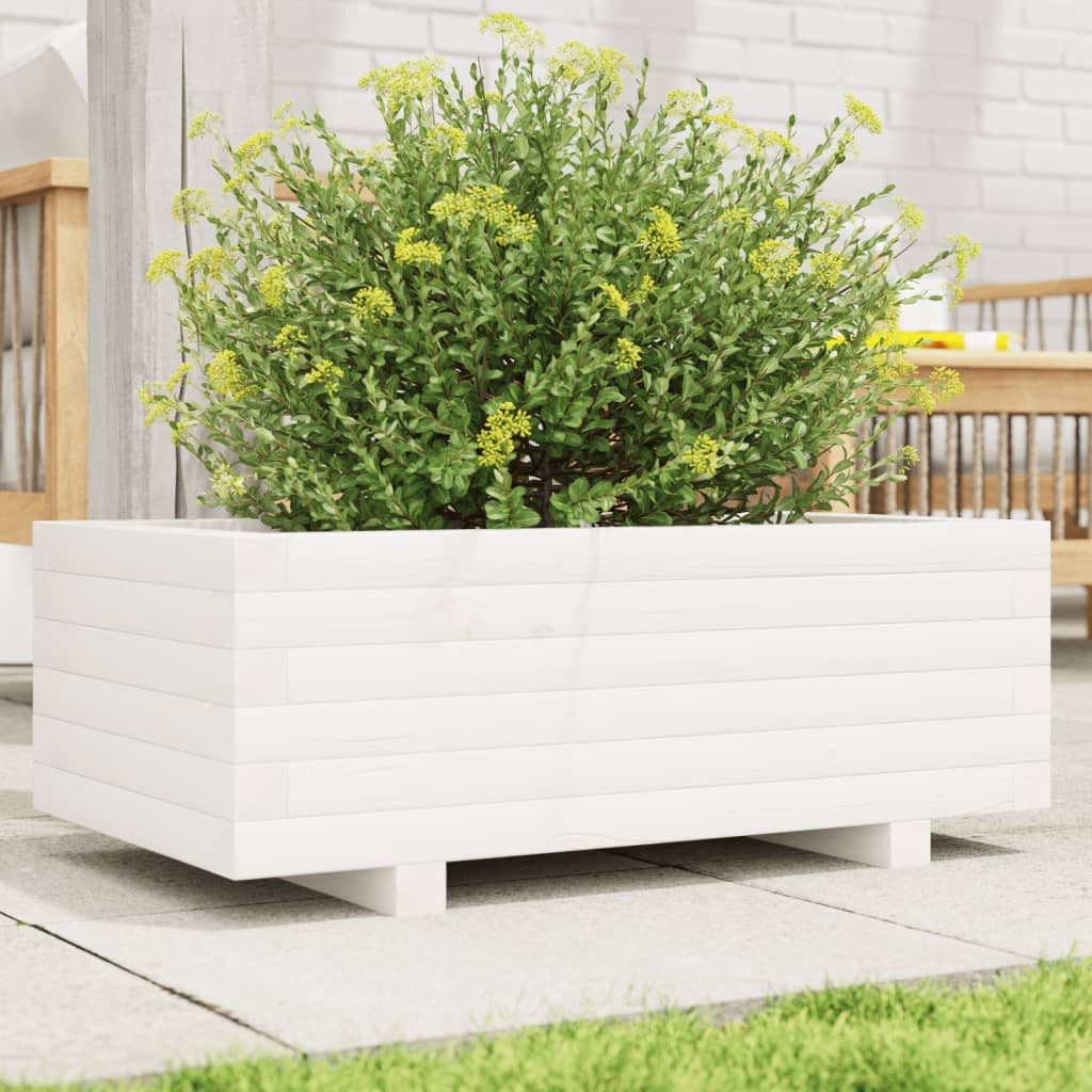 vidaXL Pflanzkübel Weiß 70x40x26,5 cm Massivholz Kiefer