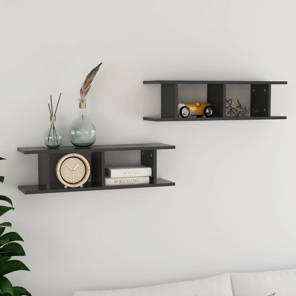 vidaXL Wandregale 2 Stk. Grau 75x18x20 cm Holzwerkstoff