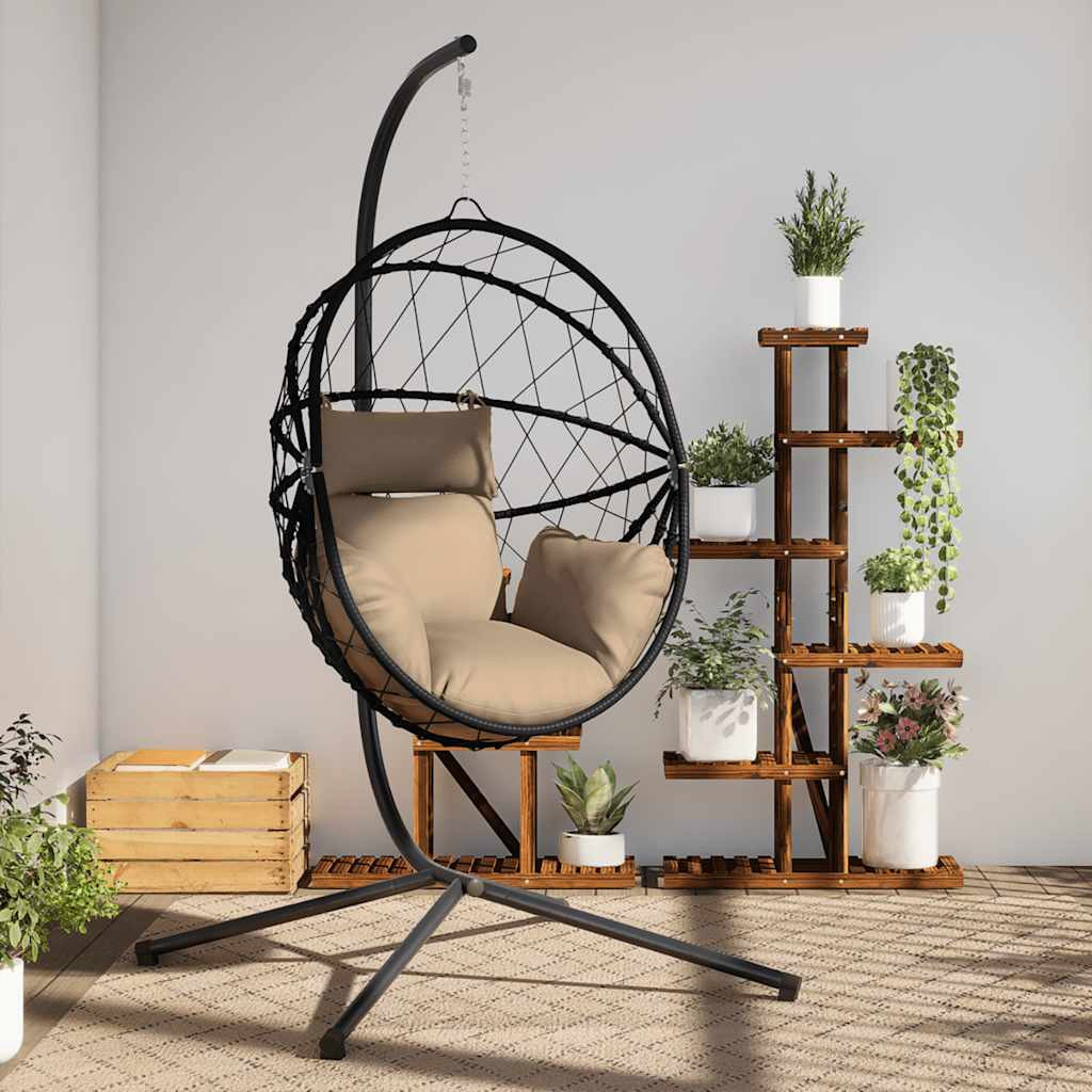 vidaXL Hängesessel Ei-Design mit Ständer Taupe Rattan und Stahl
