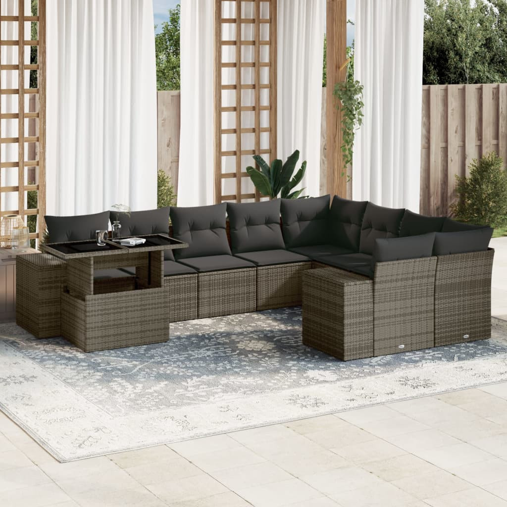 vidaXL 10-tlg. Garten-Sofagarnitur mit Kissen Grau Poly Rattan