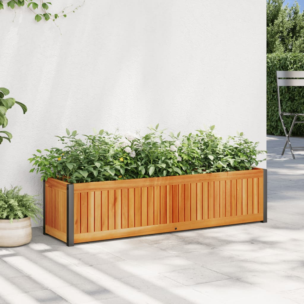 vidaXL Pflanzkübel 110x30x27,5 cm Massivholz Akazie und Stahl