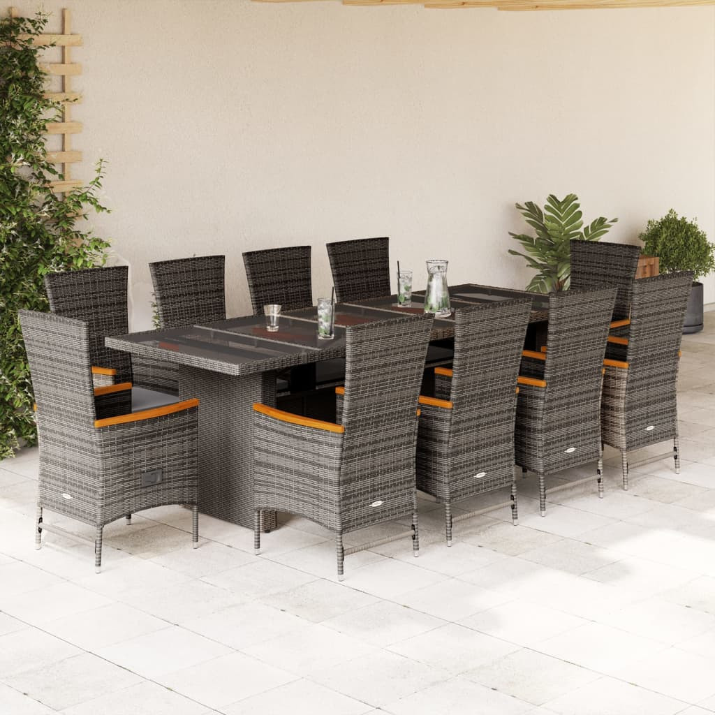 vidaXL 11-tlg. Garten-Essgruppe mit Kissen Grau Poly Rattan