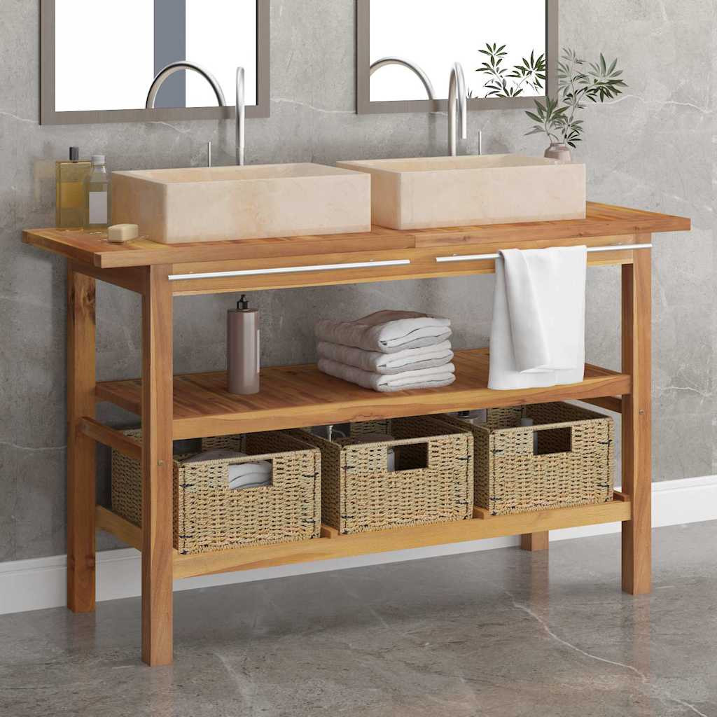 vidaXL Waschtisch mit Creme Marmorbecken Massivholz Teak