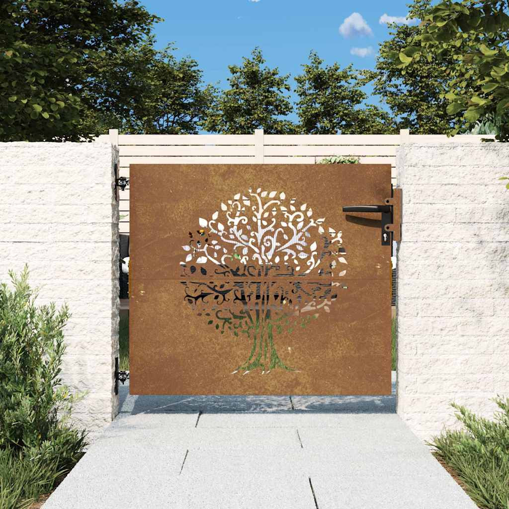 vidaXL Gartentor 85x75 cm Cortenstahl Baum-Design