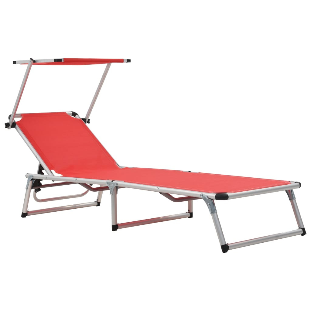 vidaXL Sonnenliege Klappbar mit Sonnenschutz Alu und Textilene Rot