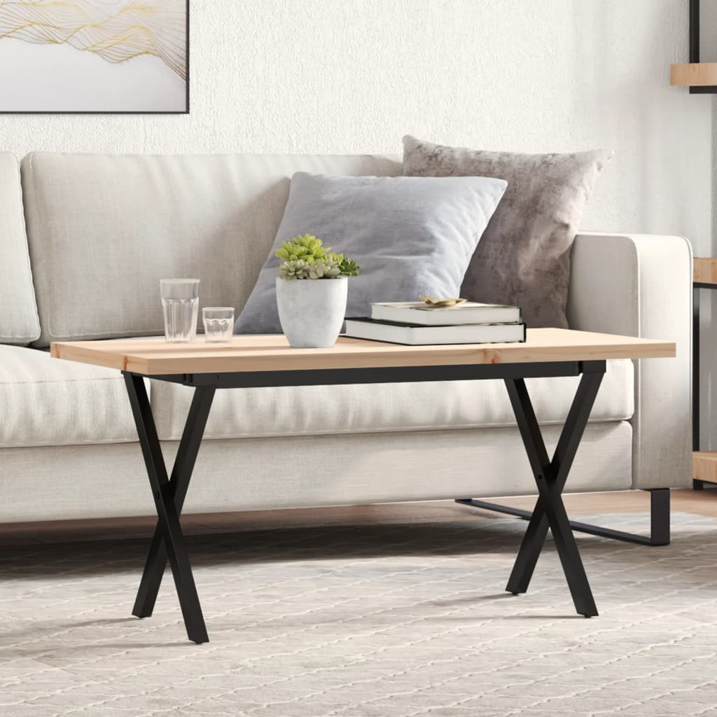 vidaXL Couchtisch X-Gestell 90x40x45,5cm Massivholz Kiefer & Stahl