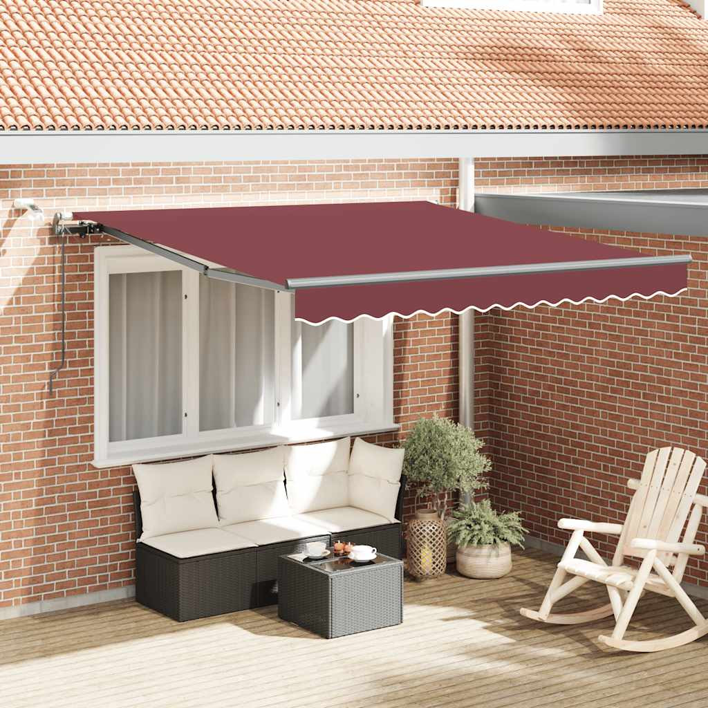 vidaXL Markise Automatisch mit LEDs Weinrot 300x250 cm