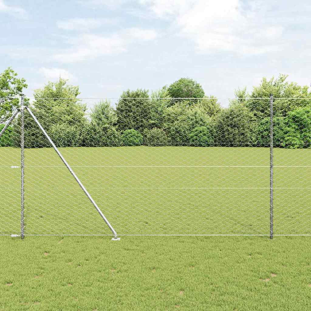 vidaXL Sechseckzaun mit Pfosten 100 x 1,6 m Verzinkter Stahl Silber