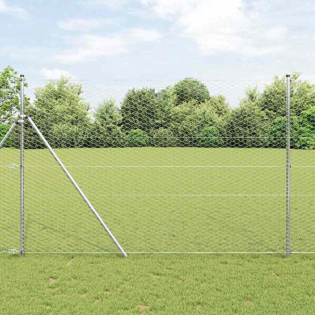 vidaXL Bodenmontierter Sechseckzaun 25 x 1,6 m Verzinkter Stahl Silber