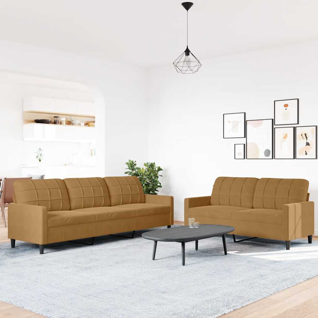 vidaXL 2-tlg. Sofagarnitur mit Kissen Braun Samt