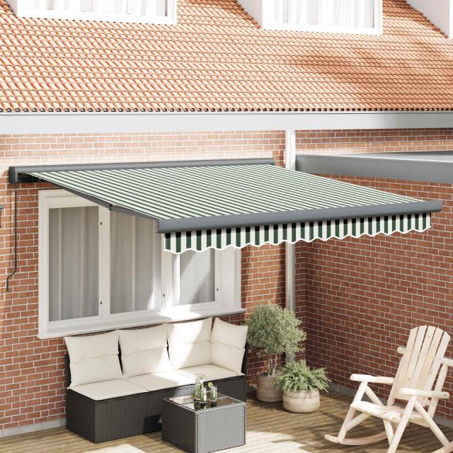 vidaXL Ausziehbare Markise Grün und Weiß 350 x 250 cm