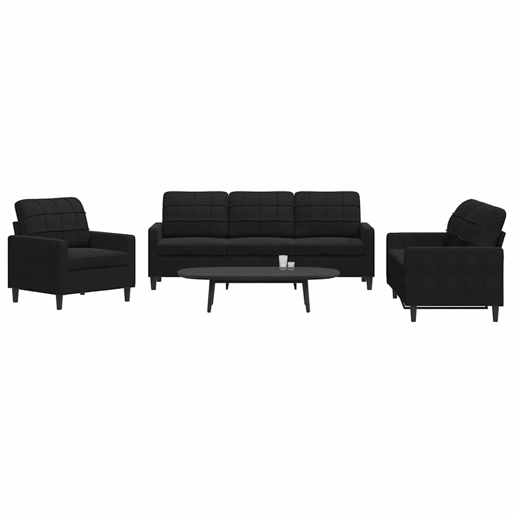 vidaXL 3-tlg. Sofagarnitur mit Kissen Schwarz Samt