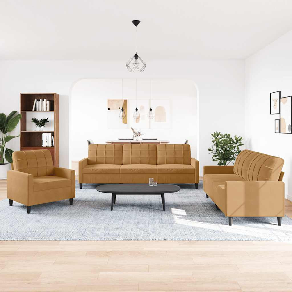 vidaXL 3-tlg. Sofagarnitur mit Kissen Braun Samt