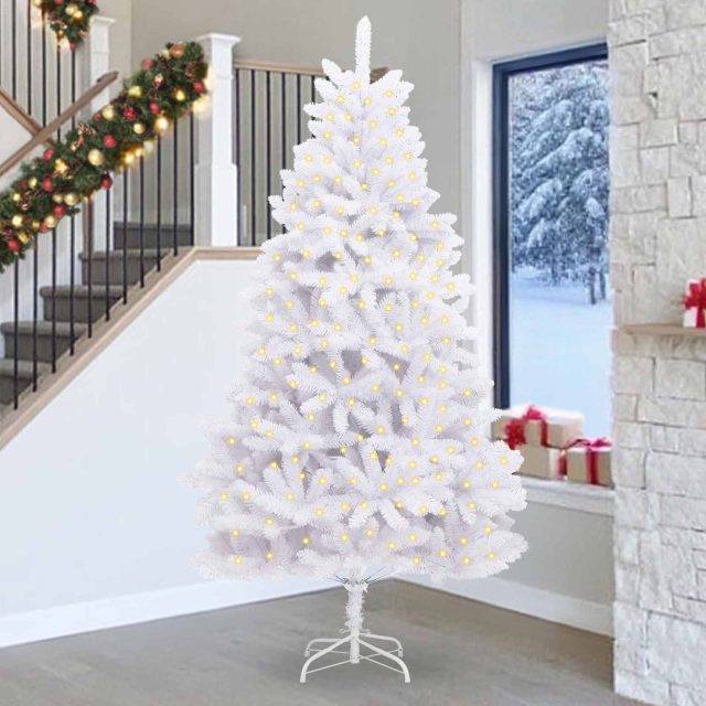 vidaXL Künstlicher Weihnachtsbaum Weiß 270 cm PVC und Metall