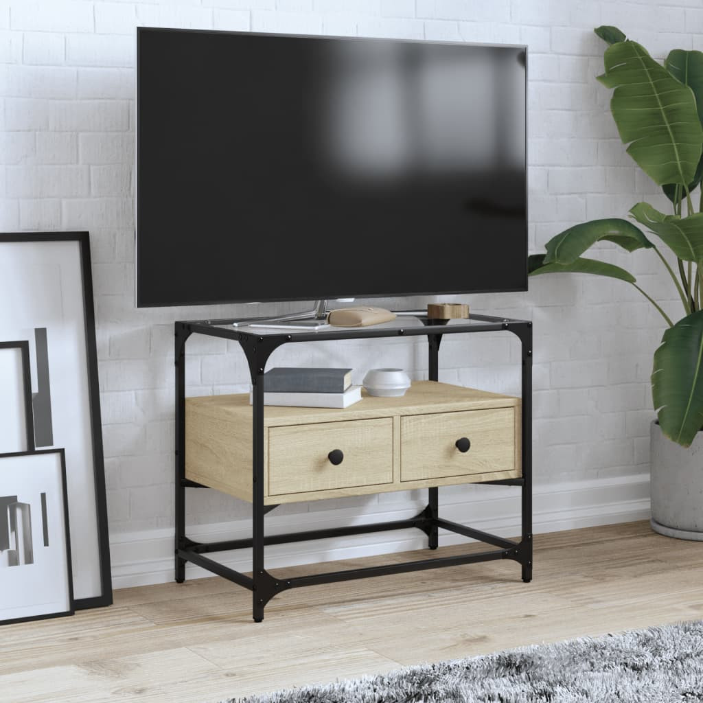 vidaXL TV-Schrank mit Glasplatte Sonoma-Eiche 60x35x51cm Holzwerkstoff