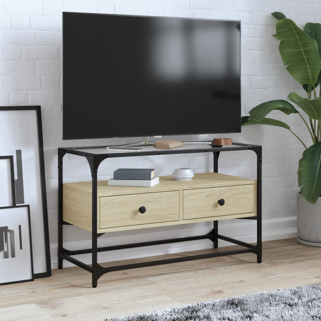 vidaXL TV-Schrank mit Glasplatte Sonoma-Eiche 80x35x51cm Holzwerkstoff