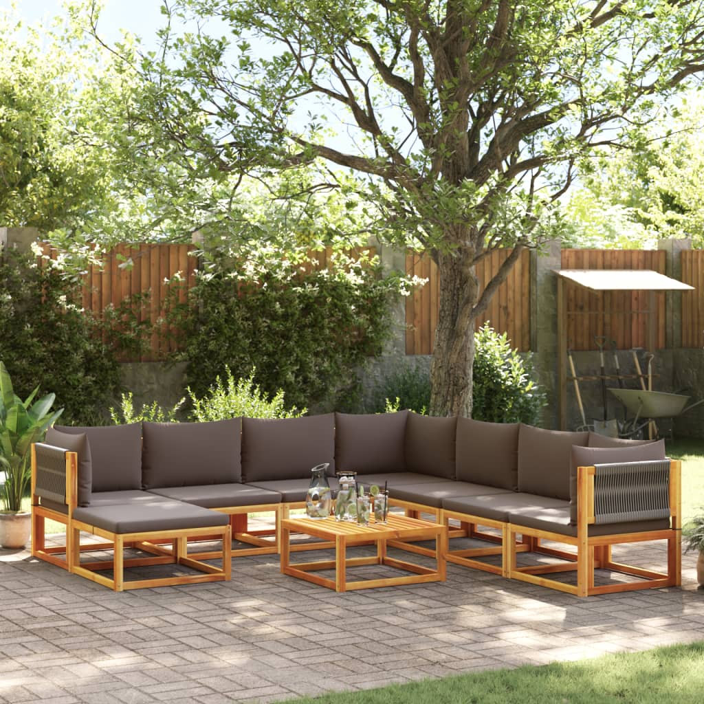vidaXL 9-tlg. Gartensofa-Set mit Kissen Holz Akazie & Seil