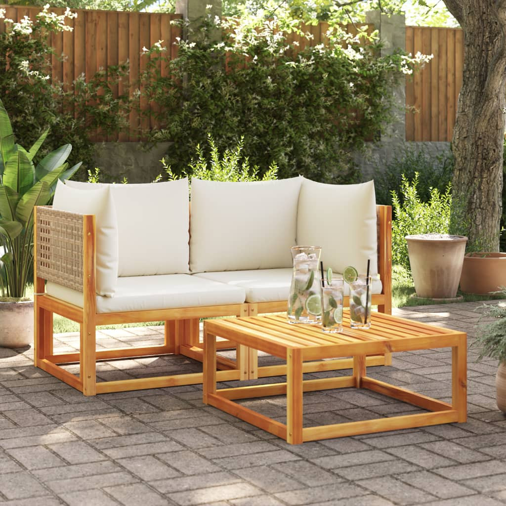 vidaXL Gartensofas-Ecke mit Kissen 2 Stk. Holz Akazie & Rattan