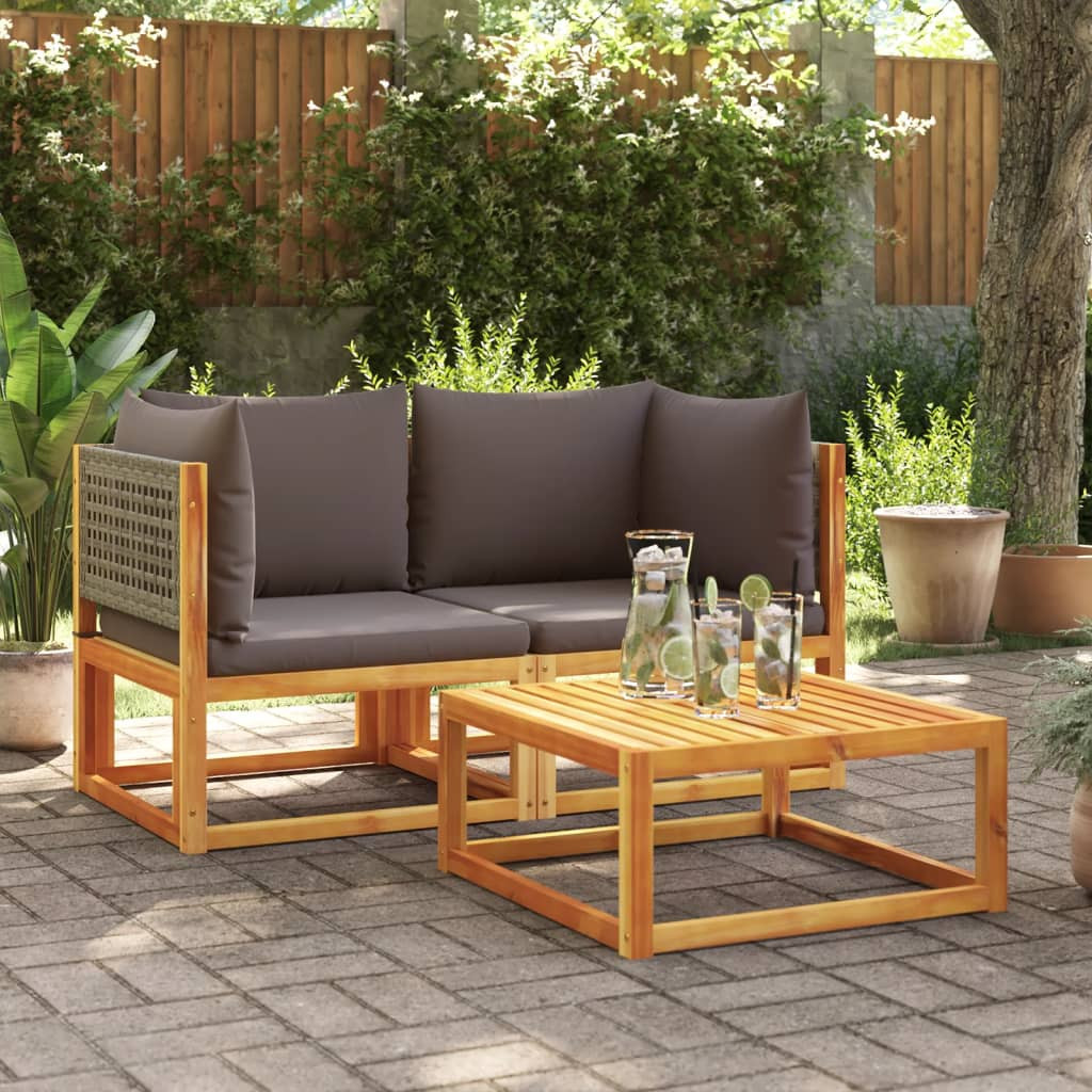 vidaXL Gartensofas-Ecke mit Kissen 2 Stk. Holz Akazie & Rattan