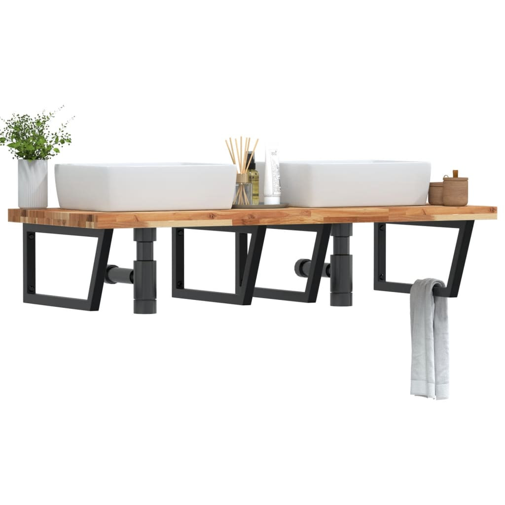 vidaXL Waschbeckenregal Wandmontage Stahl und Akazienholz